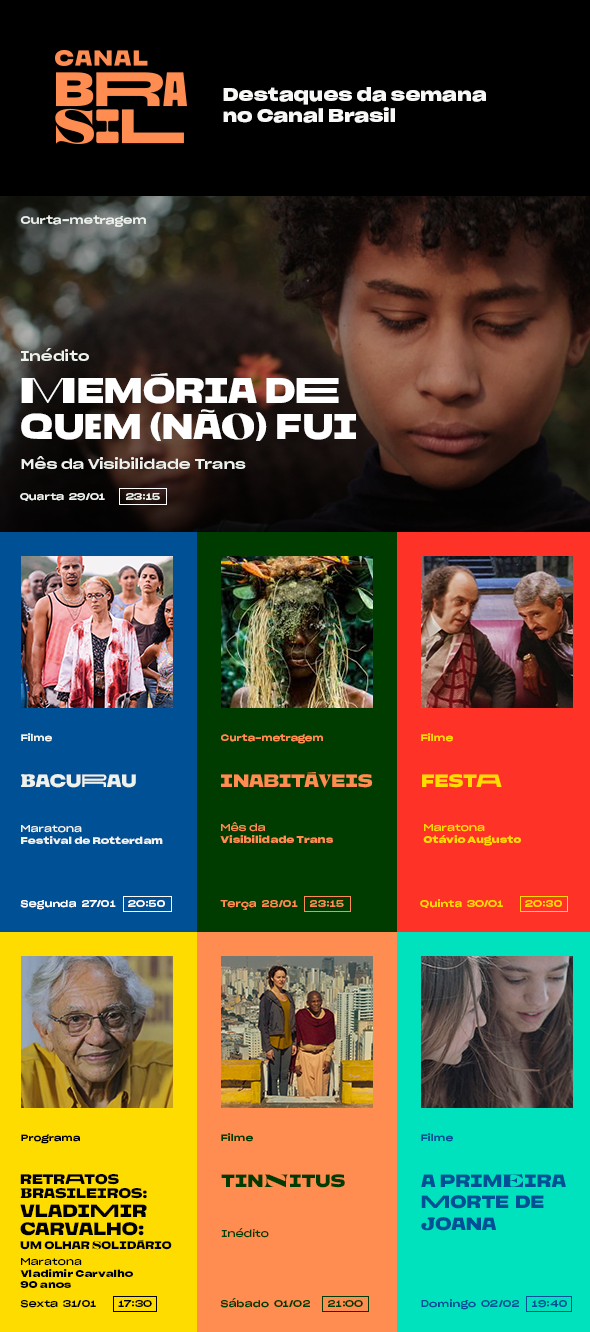 Canal Brasil para a imprensa :: Destaques 27 de janeiro a 2 de fevereiro