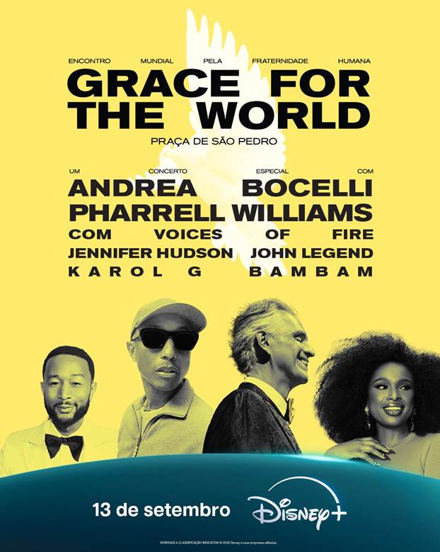 GRACE FOR THE WORLD, O SHOW HISTÓRICO QUE ACONTECERÁ NA CIDADE DO VATICANO, CODIRIGIDO POR PHARRELL WILLIAMS E O MAESTRO ANDREA BOCELLI, SERÁ TRANSMITIDO AO VIVO EM 13 DE SETEMBRO, EXCLUSIVAMENTE NO DISNEY+